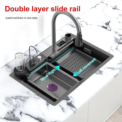 Stainless Steel Kitchen Sink Waterfall Sink Large Single Slot Washing pool Multifunctional Wash Basin For Kitchen