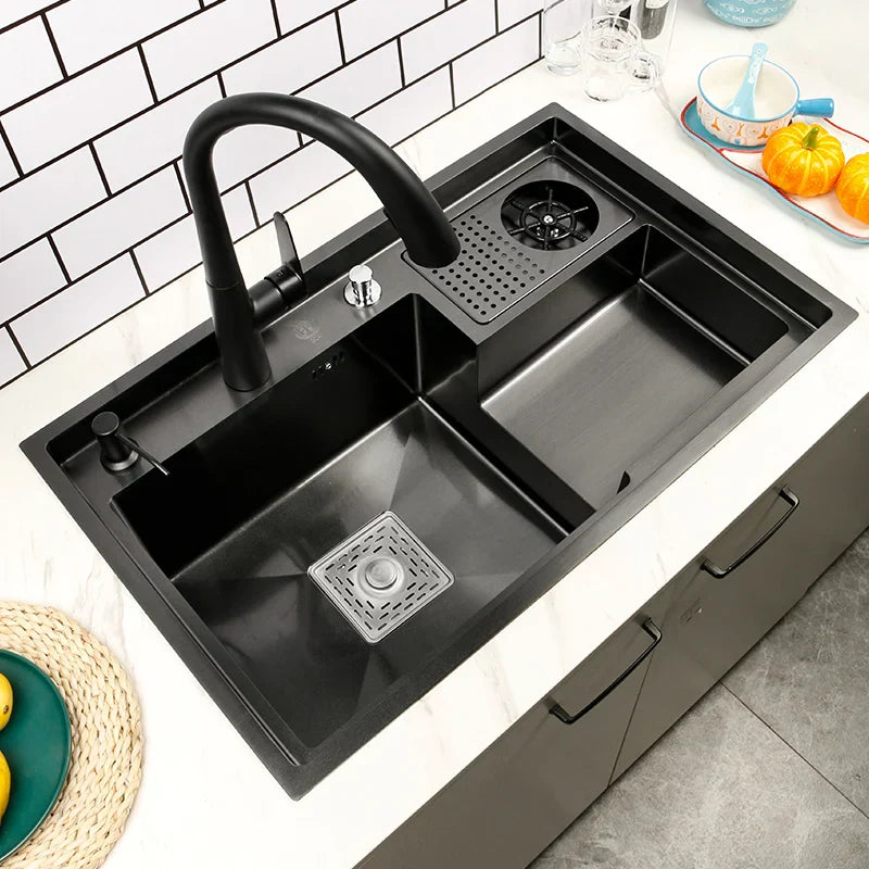 Nano Stepped Sink 304 Stainless Steel Vegetable Wash Basin High PressureCup Washer Coffee Shop Wine Bar Sink Kitchen Sink