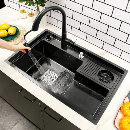 Nano Stepped Sink 304 Stainless Steel Vegetable Wash Basin High PressureCup Washer Coffee Shop Wine Bar Sink Kitchen Sink