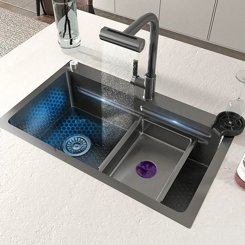 Stainless steel Kitchen Sink Embossed Large Single Slot Washing pond With Kitchen Faucet Wash Basin Water On The Left Side