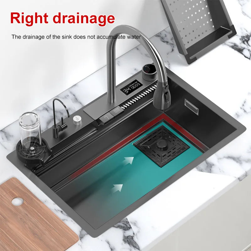 Stainless Steel Kitchen Sink Waterfall Sink Large Single Slot Washing pool Multifunctional Wash Basin For Kitchen