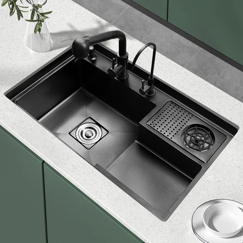 Nano Stepped Sink 304 Stainless Steel Vegetable Wash Basin High PressureCup Washer Coffee Shop Wine Bar Sink Kitchen Sink